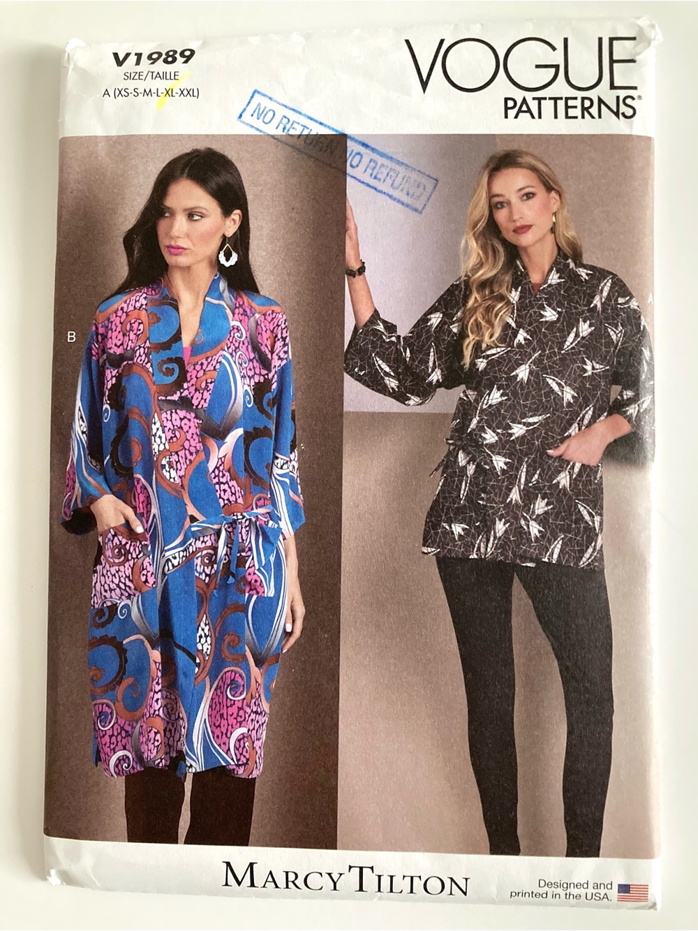 Vogue V1989 Sewing Pattern Kimono Duster Cardigan Marcy Tilton Easy S M L XL XXL